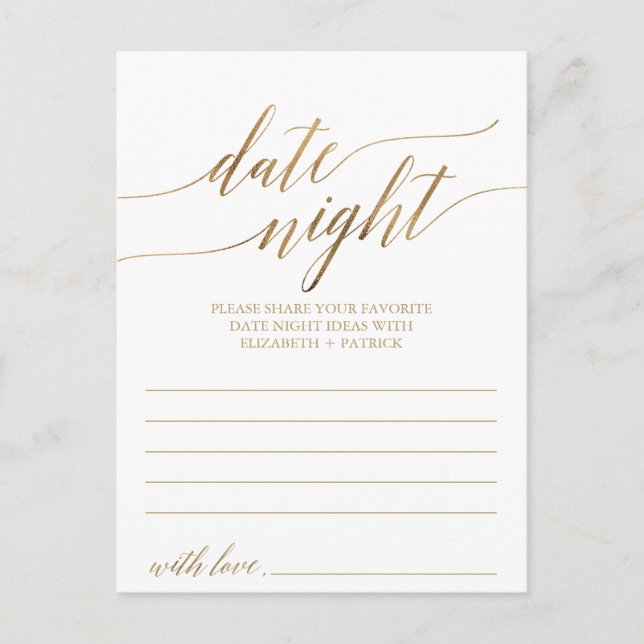 Elegant Gold Calligraphy Date Night Idea Cards (Front)