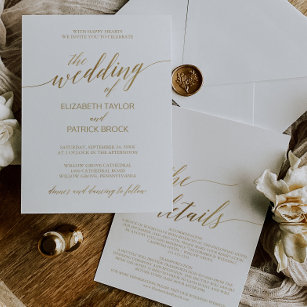 Elegant Gold Calligraphy   Details on Back Wedding Invitation