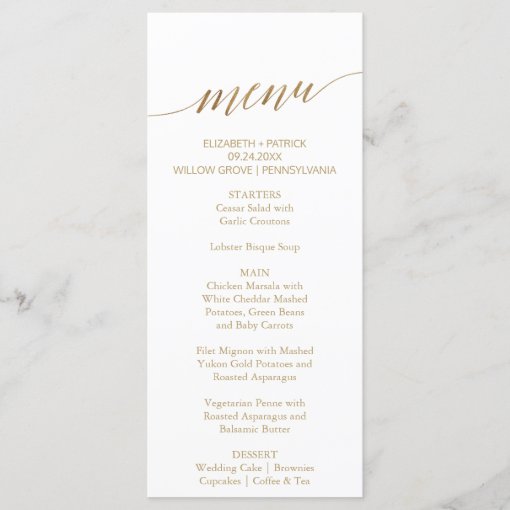 Elegant Gold Calligraphy Dinner Menu Card | Zazzle