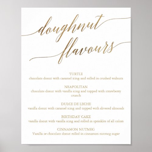 Elegant Gold Calligraphy Doughnut Flavors Sign