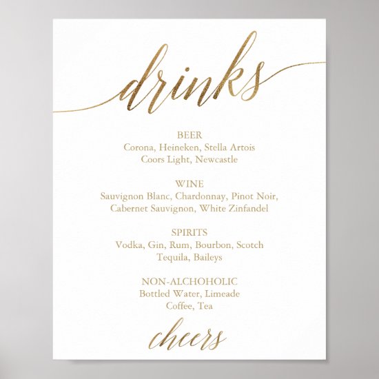 Elegant Gold Calligraphy Drink Menu Sign