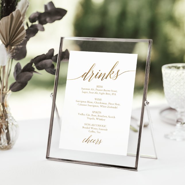 Elegant Gold Calligraphy Drinks Table Menu Sign Invitation (Creator Uploaded)