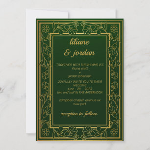elegant gold calligraphy emerald green Wedding Invitation