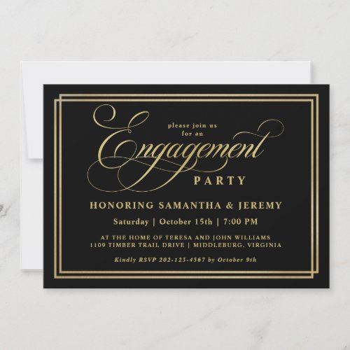 Elegant Gold Calligraphy Engagement Party Invitation