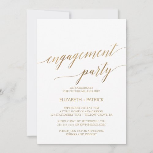 Elegant Gold Calligraphy Engagement Party Invitation