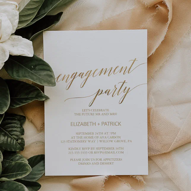 Elegant Gold Calligraphy Engagement Party Invitation | Zazzle