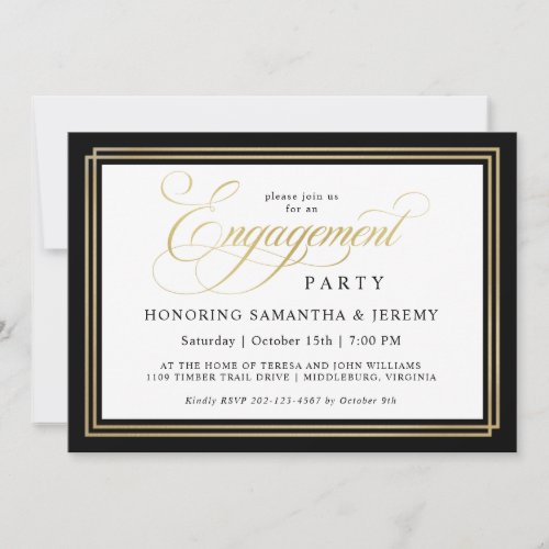 Elegant Gold Calligraphy Engagement Party Invitation