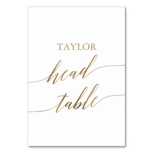 Elegant Gold Calligraphy Family Head Table Number (Front)