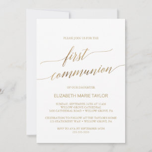 Elegant Gold Calligraphy First Communion Invitation