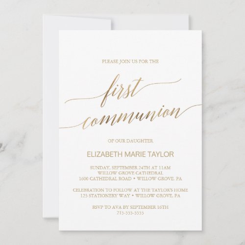 Elegant Gold Calligraphy First Communion Invitation