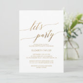 Elegant Gold Calligraphy | Floral Back Let's Party Invitation (Standing Front)