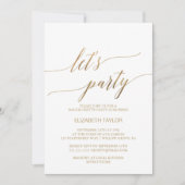 Elegant Gold Calligraphy | Floral Back Let's Party Invitation (Front)