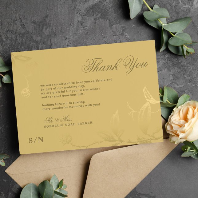 Elegant gold calligraphy floral luxury wedding thank you card (Creator Uploaded)