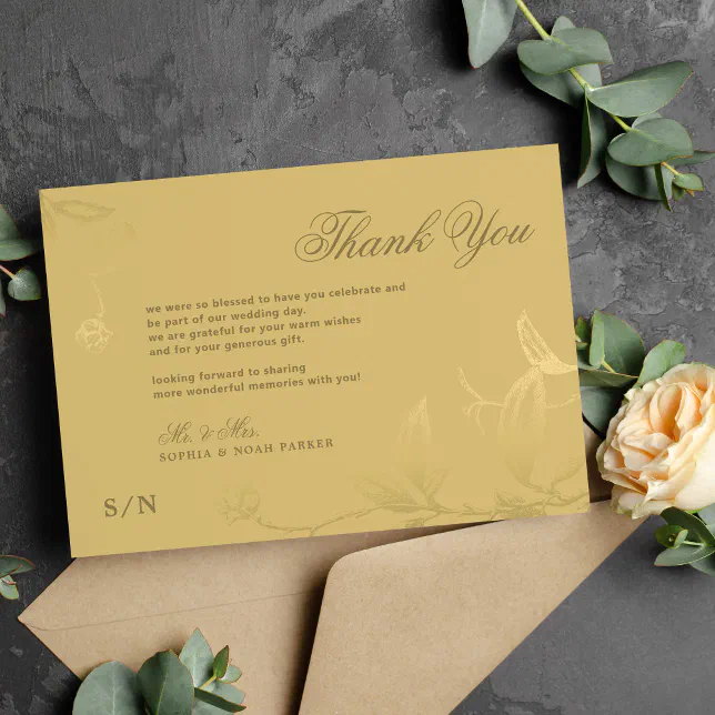 Elegant gold calligraphy floral luxury wedding thank you card | Zazzle