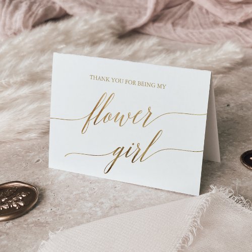 Elegant Gold Calligraphy Flower Girl Thank You Card