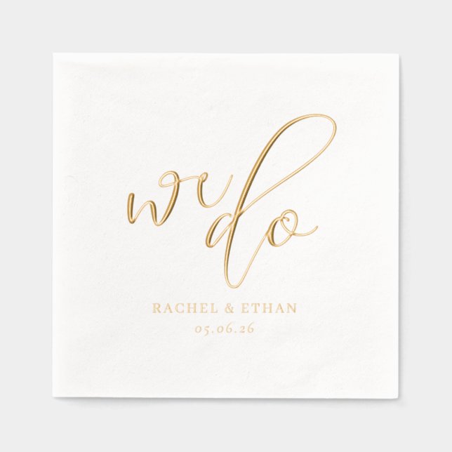 Elegant Gold Calligraphy Foil Napkins (Front)
