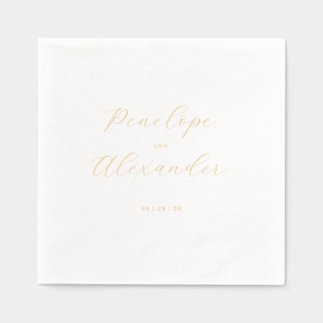 Elegant Gold Calligraphy Foil Napkins (Front)
