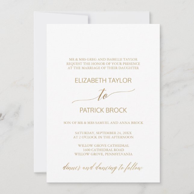 Elegant Gold Calligraphy Formal Wedding Invitation (Front)