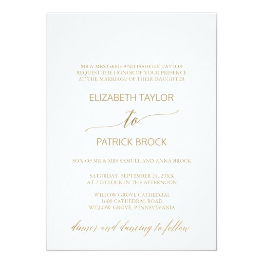 Elegant Gold Calligraphy Formal Wedding Invitation | Zazzle.com