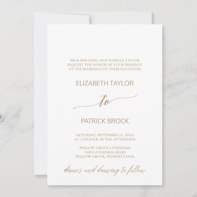 Elegant Gold Calligraphy Formal Wedding Invitation (Front)