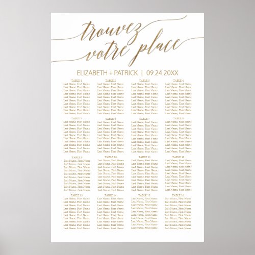 Elegant Gold Calligraphy French Seating Chart