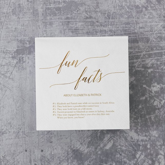 Elegant Gold Calligraphy Fun Facts Wedding Napkins (Creator Uploaded)