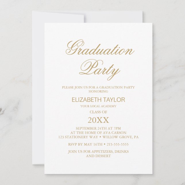 Elegant Gold Calligraphy Graduation Party  Invitation (Front)
