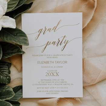 Elegant Gold Calligraphy Graduation Party Invitation by FreshAndYummy at Zazzle