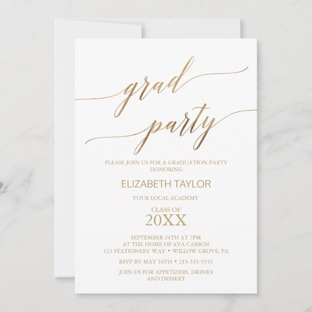 Elegant Gold Calligraphy Graduation Party Invitation | Zazzle