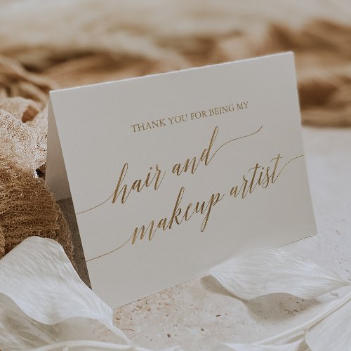 Elegant Gold Calligraphy Hair And Makeup Artist Thank You Card