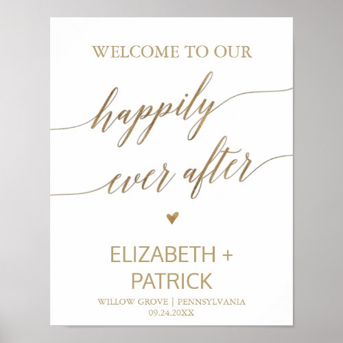 Elegant Gold Calligraphy Happily Ever After Heart Poster