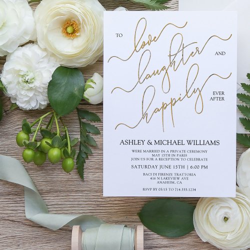 Elegant Gold Calligraphy Happily Ever After Party Invitation