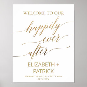 Elegant Gold Calligraphy Happily Ever After Sign