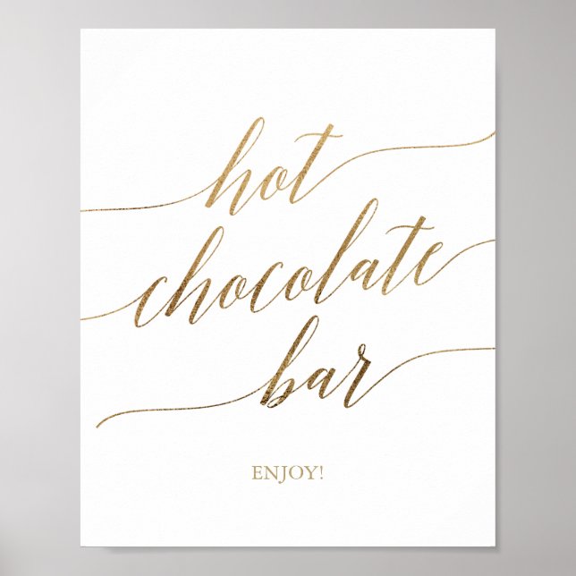 Elegant Gold Calligraphy Hot Chocolate Bar Sign (Front)