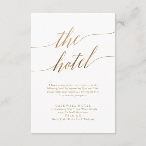 Elegant Gold Calligraphy Hotel Enclosure Card