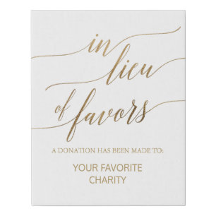 Elegant Gold Calligraphy In Lieu Of Favors Faux Canvas Print