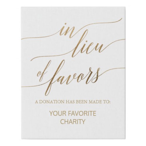 Elegant Gold Calligraphy In Lieu Of Favors Faux Canvas Print