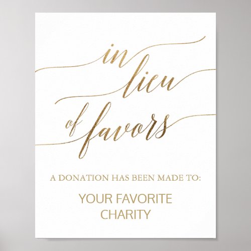 Elegant Gold Calligraphy In Lieu Of Favors Sign