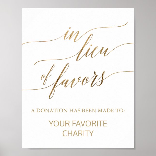 Elegant Gold Calligraphy In Lieu Of Favors Sign (Front)