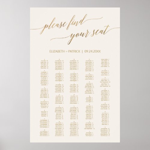 Elegant Gold Calligraphy Ivory 200 Seating Chart