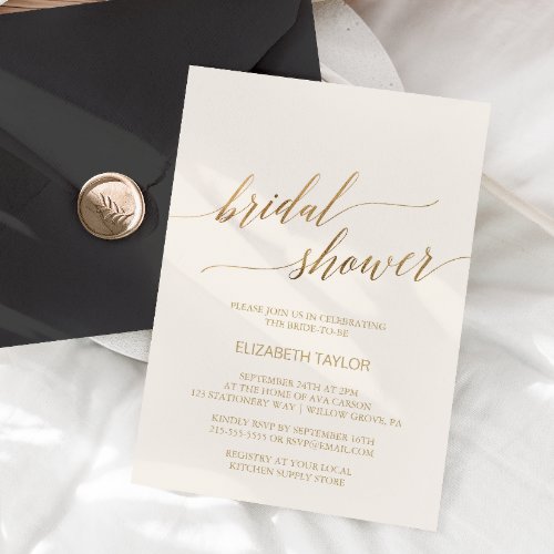 Elegant Gold Calligraphy  Ivory Bridal Shower Invitation
