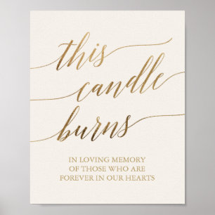 Elegant Gold Calligraphy Ivory Candle Burns Sign