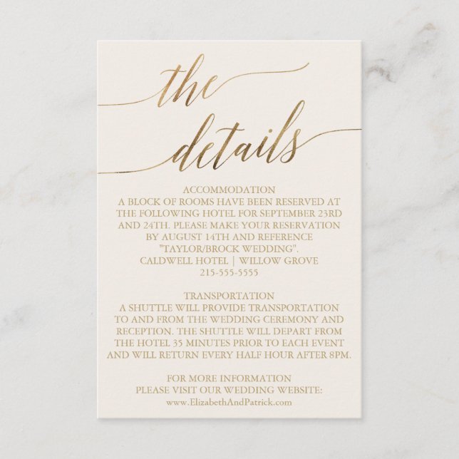 Elegant Gold Calligraphy | Ivory Details Card (Front)