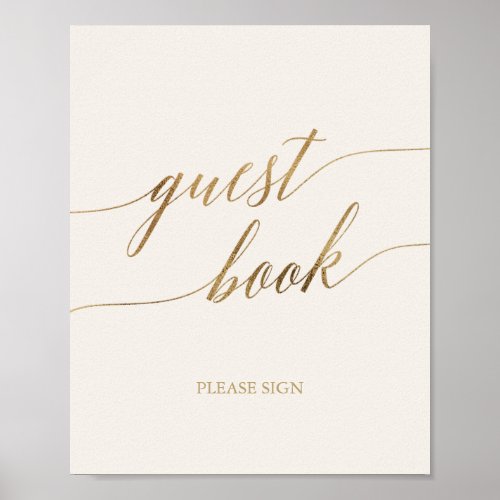 Elegant Gold Calligraphy  Ivory Guest Book Sign