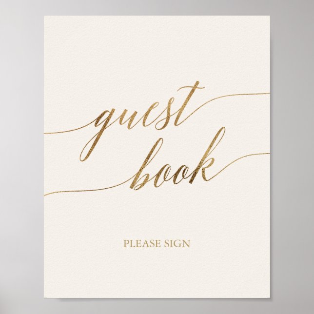 Elegant Gold Calligraphy | Ivory Guest Book Sign (Front)