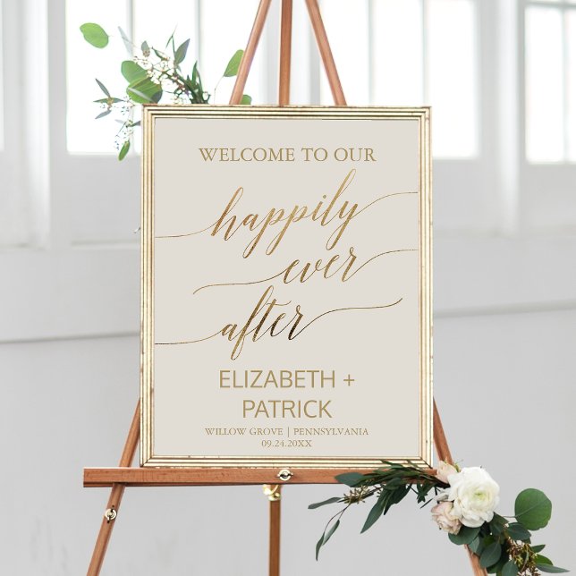 Elegant Gold Calligraphy Ivory Happily Ever After Poster (Creator Uploaded)