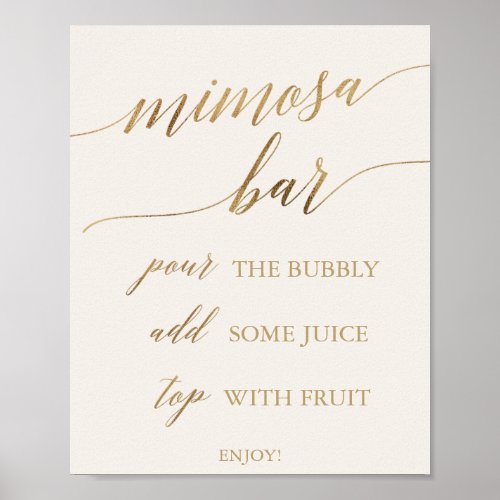 Elegant Gold Calligraphy  Ivory Mimosa Bar Sign
