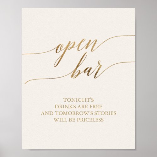 Elegant Gold Calligraphy  Ivory Open Bar Sign