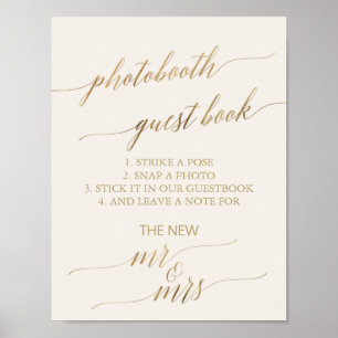 Elegant Gold Calligraphy Ivory Photo Guest Book