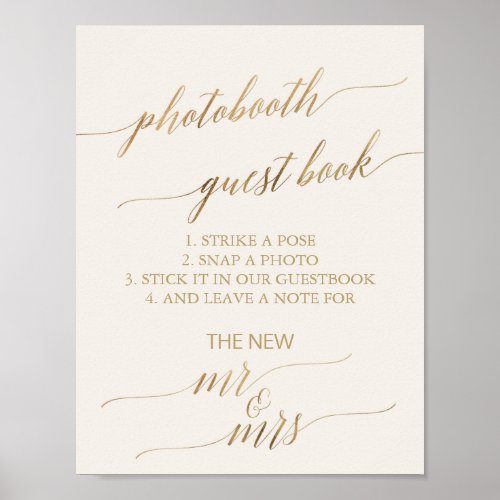 Elegant Gold Calligraphy Ivory Photo Guest Book